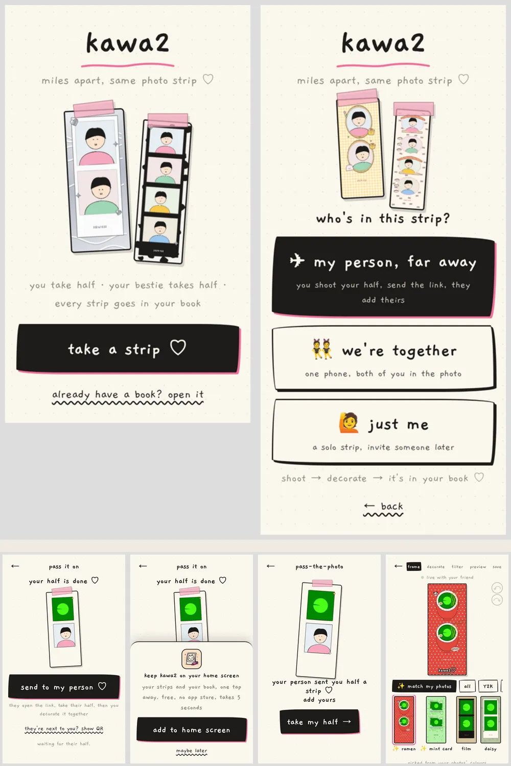 kawa2 on a phone: the home screen, the 